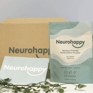 Neurohappy sensory-friendly multivitamin powder with branded packaging